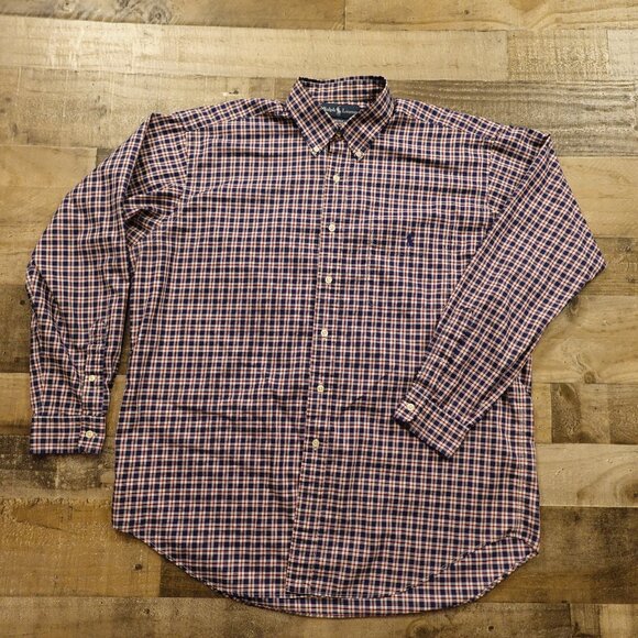 Ralph Lauren Blake Button-Down Shirt – Size L – Red, Navy & White Plaid - Picture 1 of 8